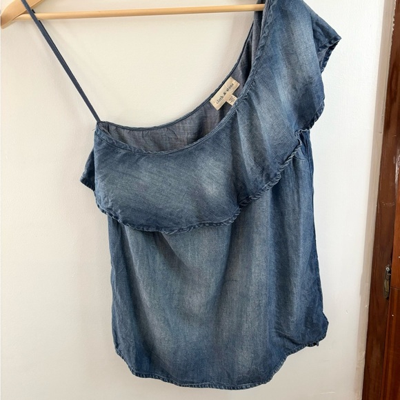 ANTHROPOLOGIE | CLOTH & STONE one shoulder chambray ruffle top| size medium - Picture 4 of 9